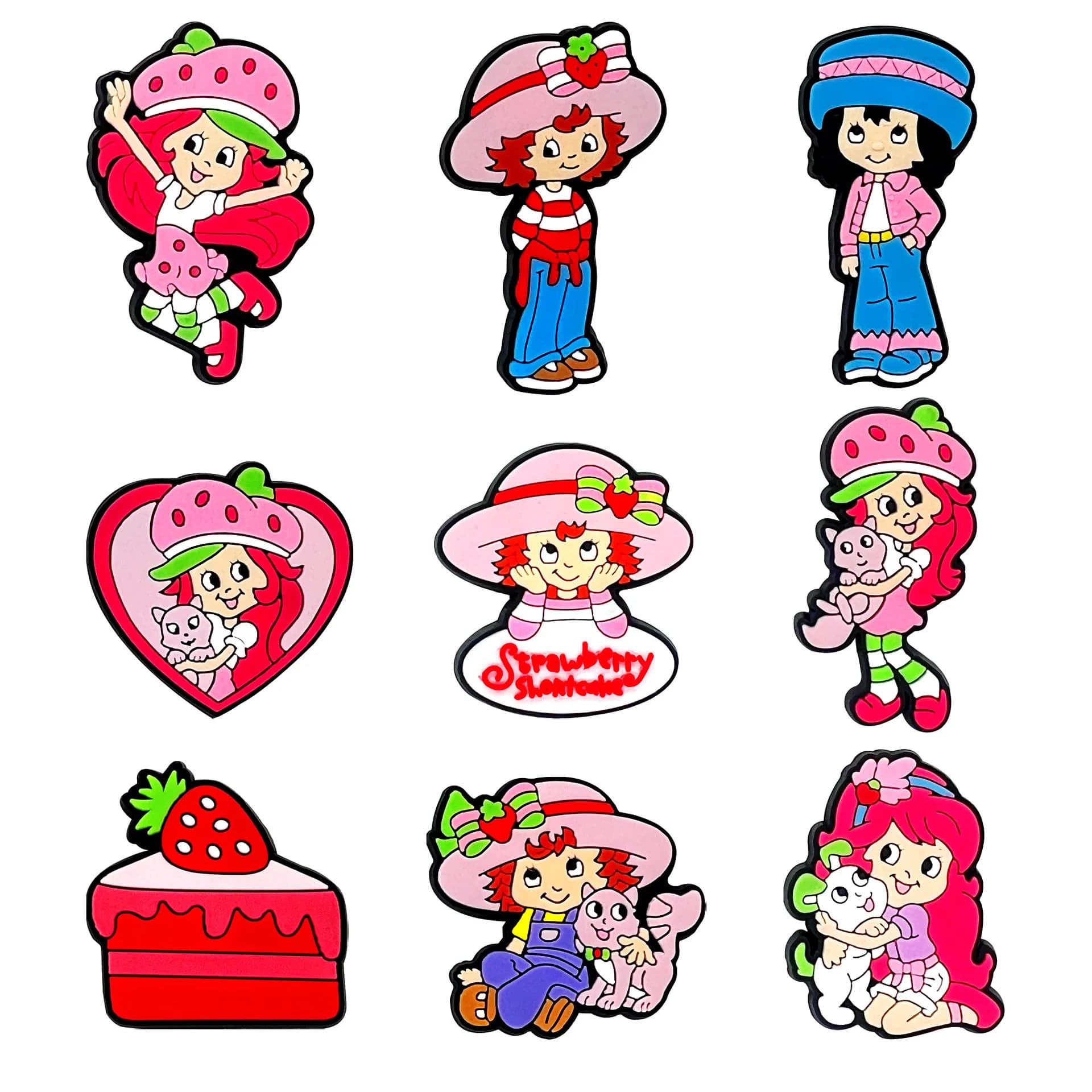 9/27pcs/set Cute Strawberry Girl Cartoon Series for Cartoon Shoe Charms Accessories DIY Decoration for Classic Clog Kids Gifts