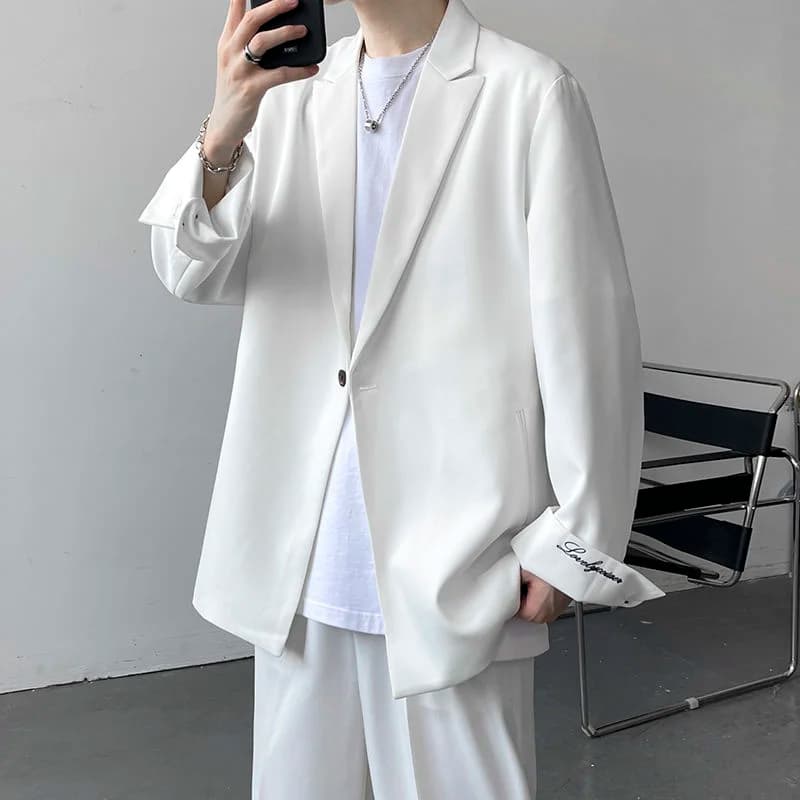 White Black Blazer Men Fashion Society Mens Dress Jacket Korean Loose Business Casual Suit Jacket Mens Office Formal Blazer