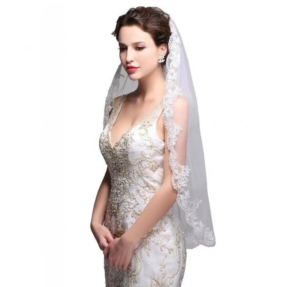New Single Layer Lace Bride Veil Korean Wedding Dress Headwear With Hair Comb