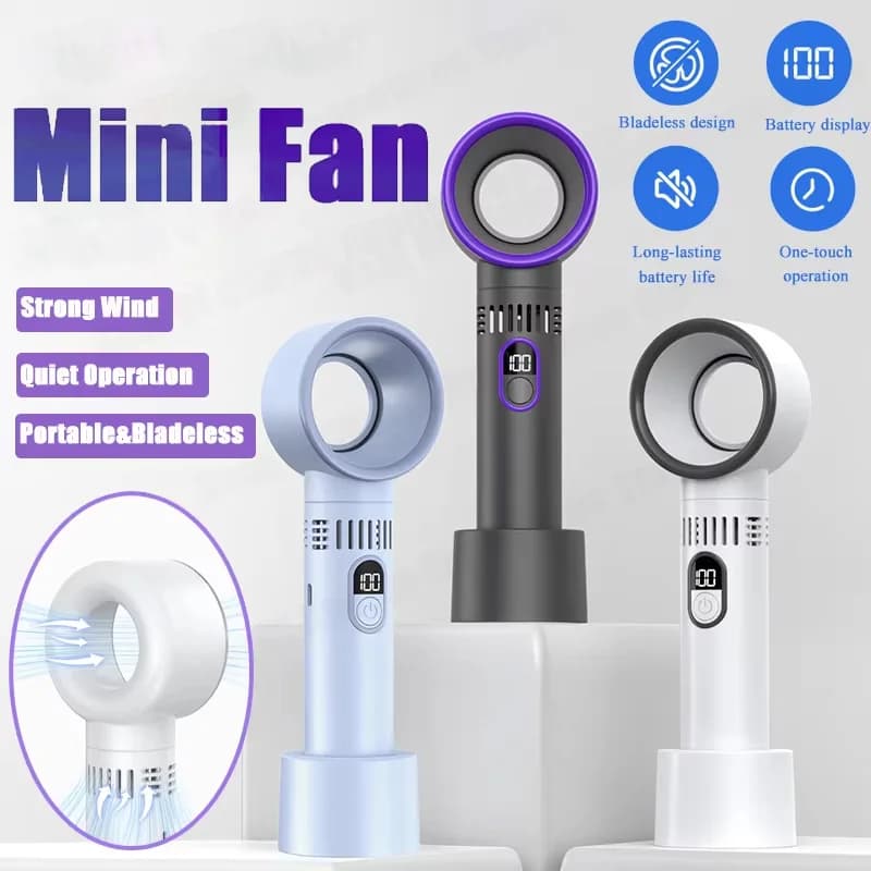 Mini Bladeless Fan 100 Level Free Control Intelligent Digital Display Portable USB Charging High Wind Power Home 2025 New