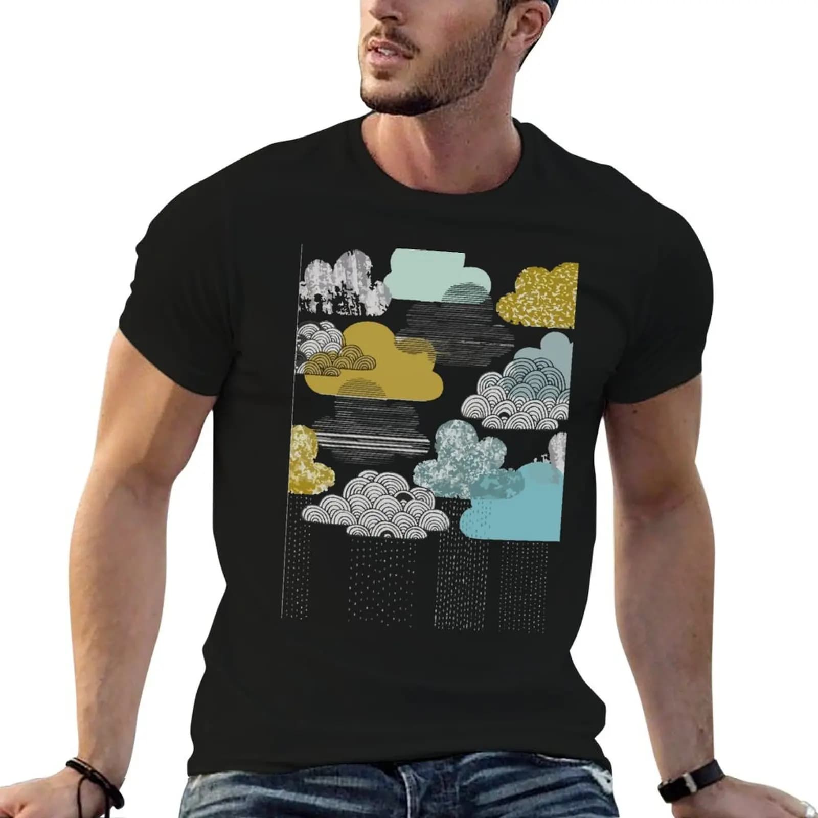 Sketchy Clouds T-Shirt oversized Blouse anime stuff mens t shirt