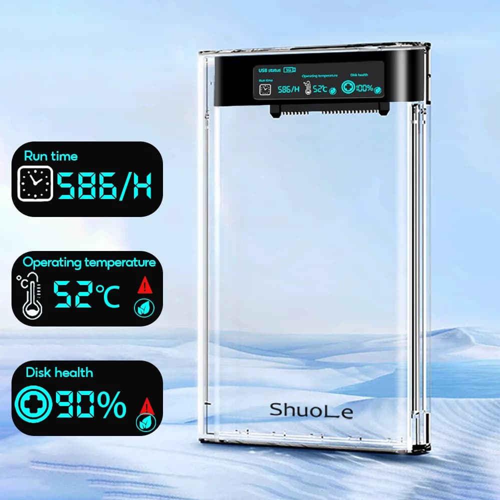 USB3.2 External HDD Case 5Gbps 2.5 Inch Transparent Hard Disk Case Hard Drive Enclosure SATA HDD SSD Storage Case for Laptop PC