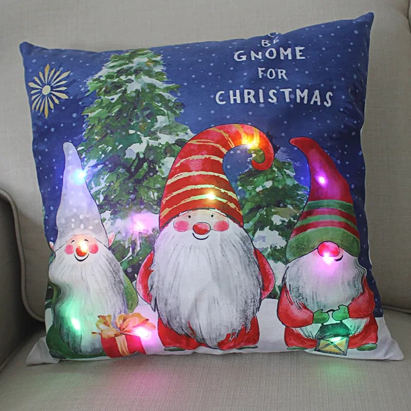 LED Christmas Cushion Cover Merry  Santa Claus   Decor Fairy Lights Cute Cartoon Snowman Pillow Home