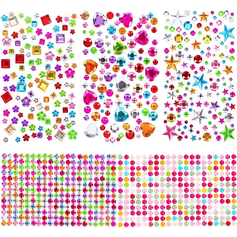 880pcs Gem bead Stickers Rhinestones for Crafts Self Adhesive Jewels Acrylic DIY Craft Decorative Diamond Stickers for Girls kid