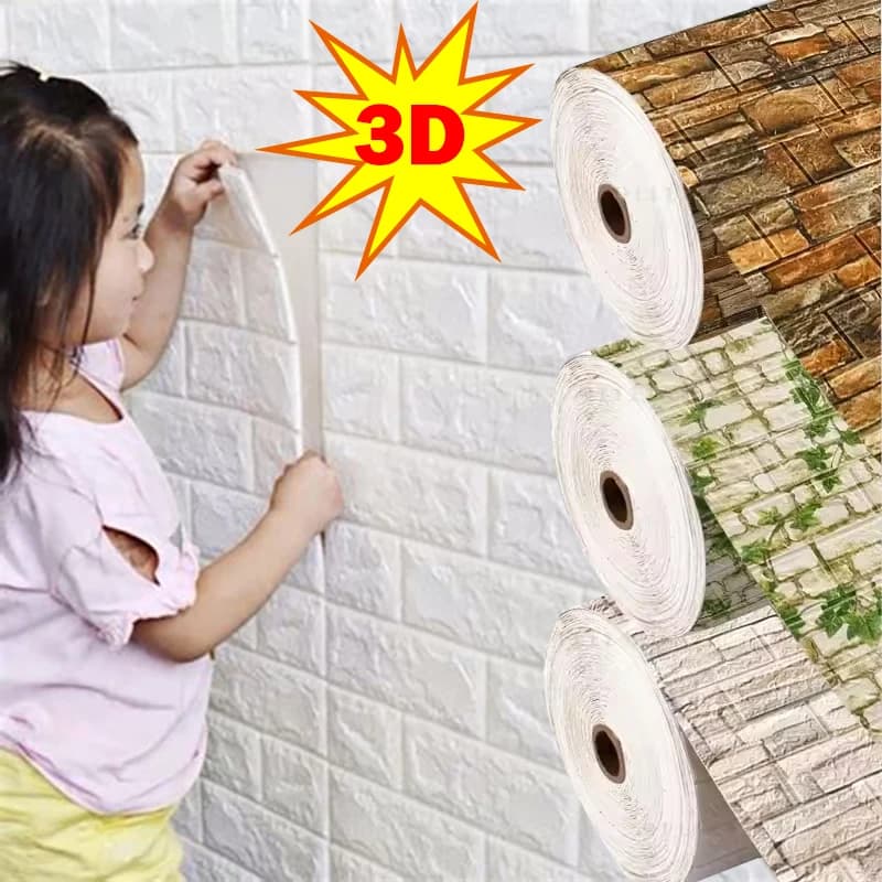 70cmx1/2m Brick Pattern PVC Wallpaper Waterproof 3D Wall Sticker Children's Room Home Bedroom Wall Sticker Decoration