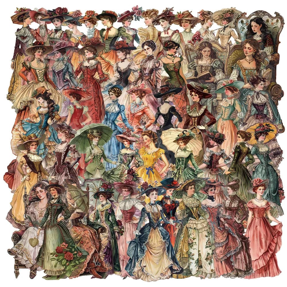 50Pcs Vintage European and American Character Stickers for Mobile Phones, Laptops, Cups, Photo Frames, DIY Decorative Stickers