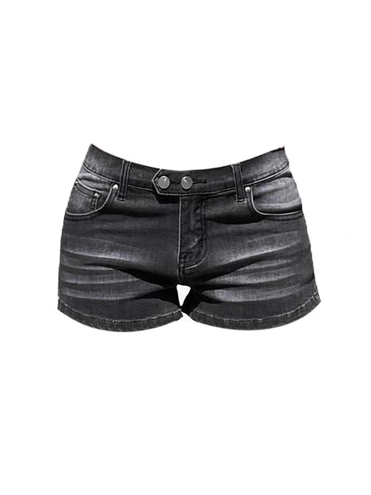Women's Grey Denim Shorts Low Waist Mini Jeans Shorts 2000s Vintage 90s Y2k Emo Cowboy Short Pants Harajuku Clothes Summer 2024