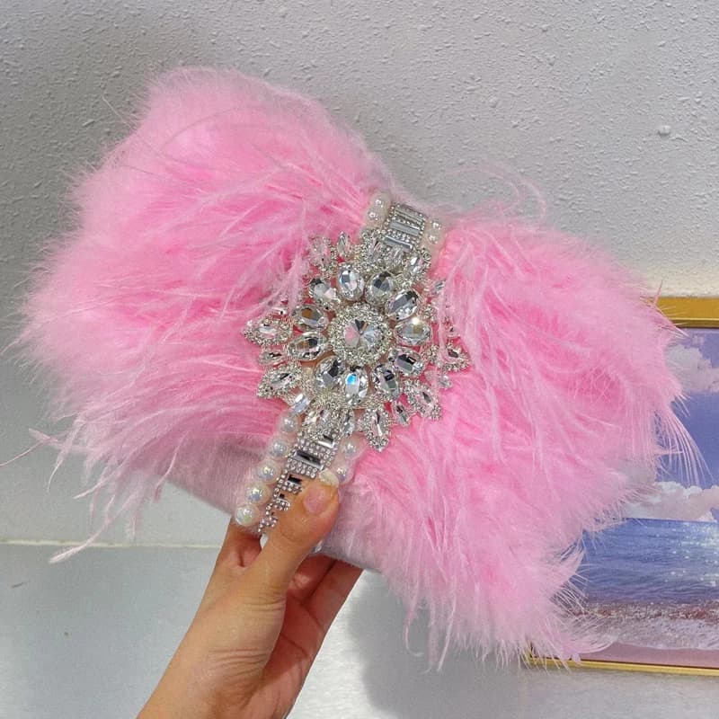 Plush Evening Clutch Party Bags For Women Luxury Designer Handbags And Purses 2023 New In Shiny Rhinestones Chains Crossbody