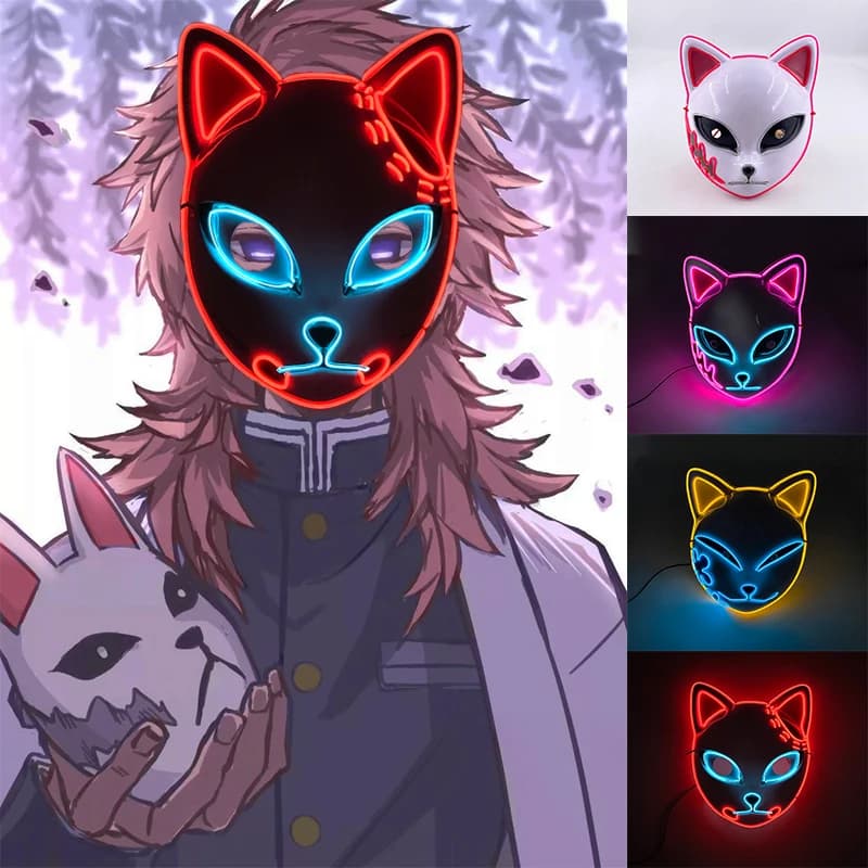 LED Demon Slayer Mask Halloween Japanese Carnival Masque Birthday Party Anime Demon Slayer Luminous Demon Slayer Sabito Mask