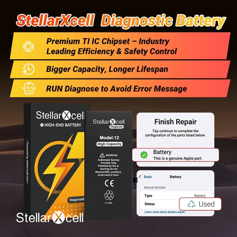 StellarXcell-Diagnostic OEM TI 27546 Battery No Important message Run Diagnose for iphone 12mini 13pro 14 Plus 15Promax  battery