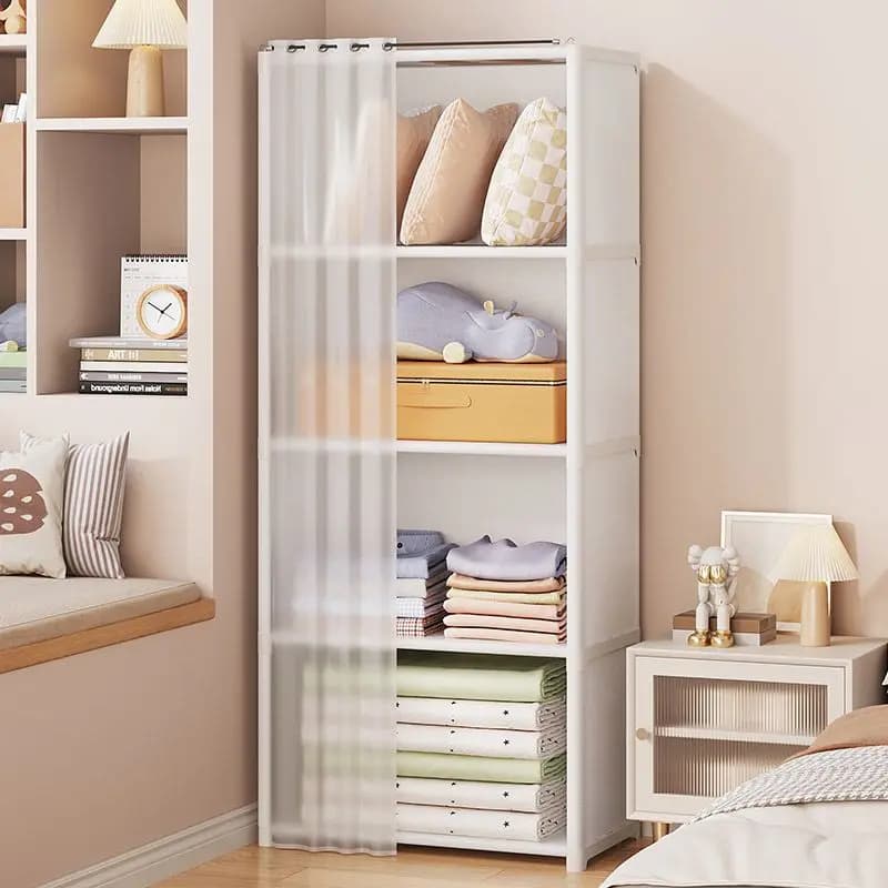 Dust-Proof Wardrobe Household Bedroom Storage Simple Assembly Shelves Cabinet Storage Rack Living Room Small Apartment Wardrobe