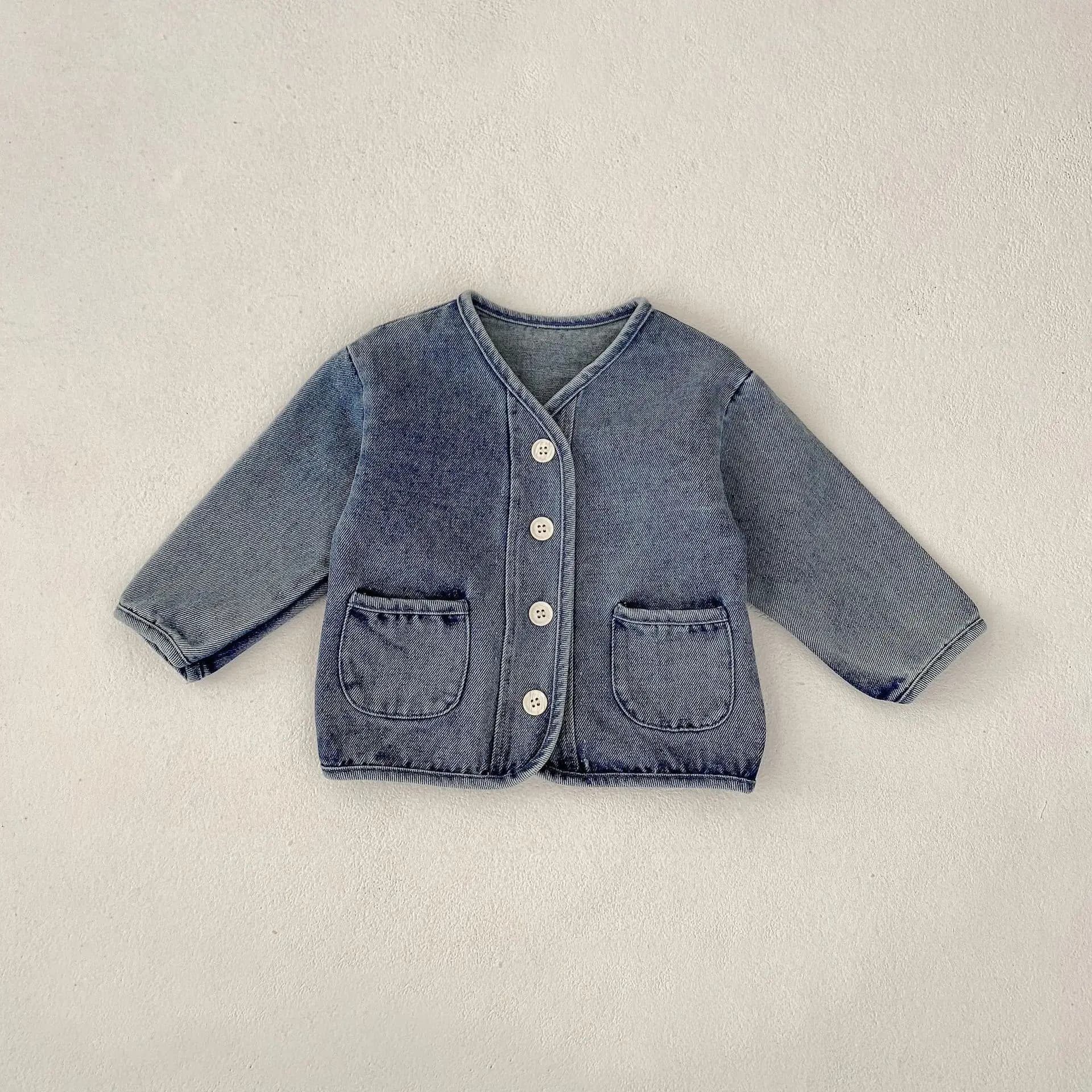2024 Autumn New Infant Girl Long Sleeve Denim Cardigan Solid Boys Casual Coat Toddler Baby Pocket Jacket Fashion Baby Clothes