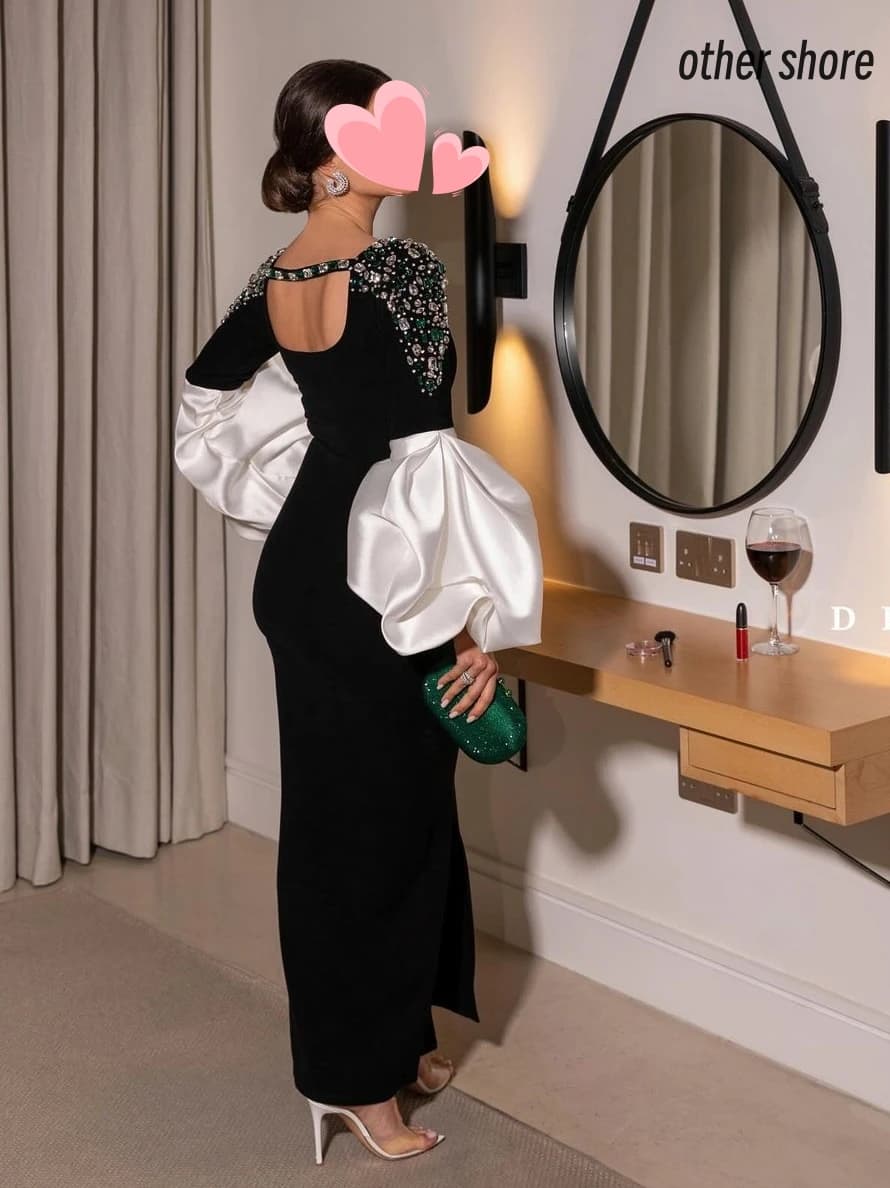 Other Shore Elegant Vintage Sexy Black Crystal Beading Ruffle Customize Formal Occasion Prom Dress Evening Party Gowns