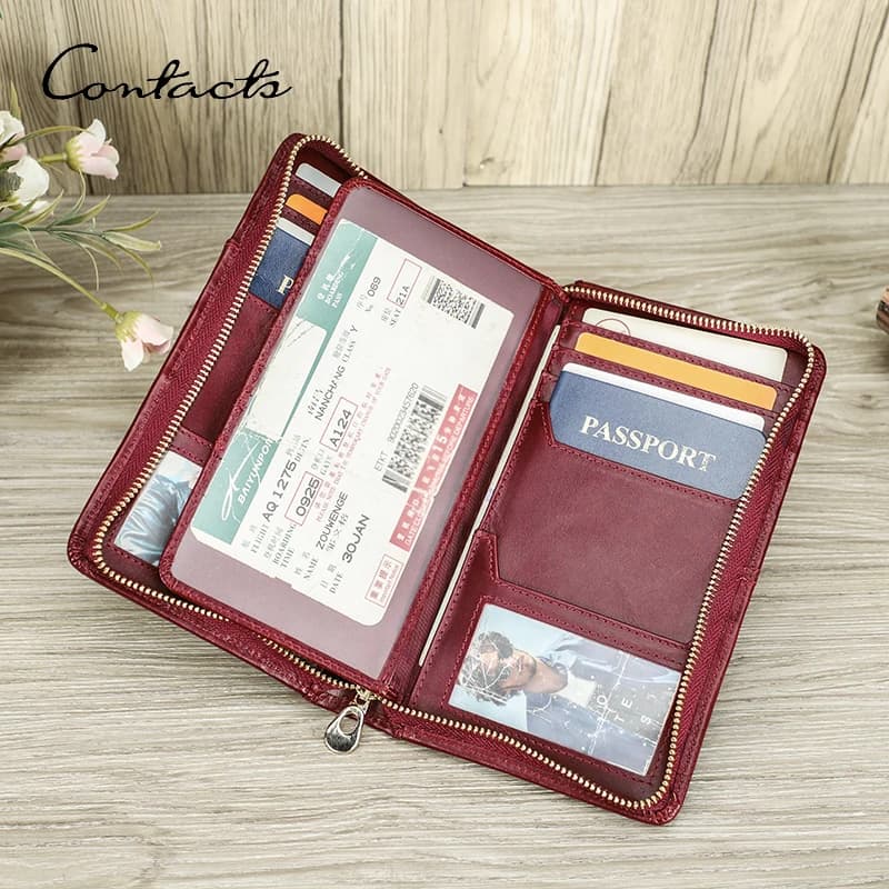 CONTACT'S Genuine Leather Women Clutch Female Bags Handbags Coin Purses Card Holders Travel Supplies Passport Wallets