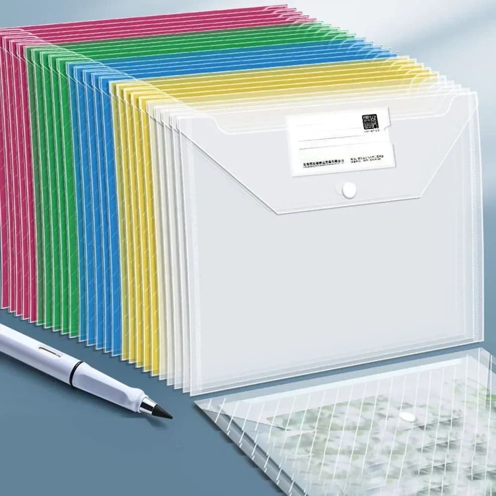 10 Pcs File Bag Transparent Plastic A4 Documents Filing Storage Bag Student Organizer Information Pocket Folders Stationery
