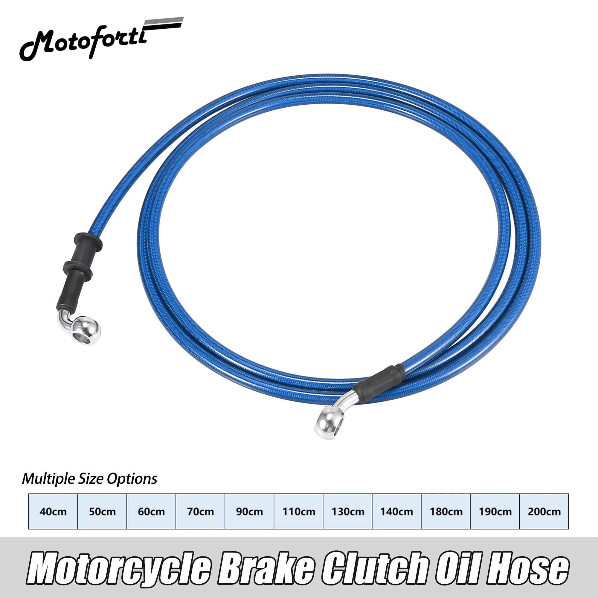 Motoforti Universal 40cm Motorcycle Brake Clutch Oil Hose Line Pipe Blue Hydraulic Reinforced Stainless Steel Braided Hose