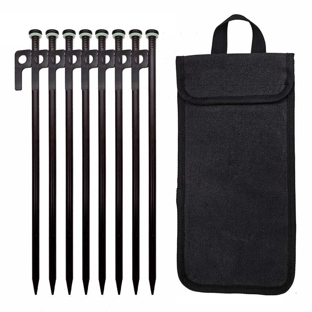 Tent Stakes Heavy Duty Metal Tent Pegs Steel Tent Stakes Fluorescent Silicone Rings Special Bag for Camping Used on Rocks