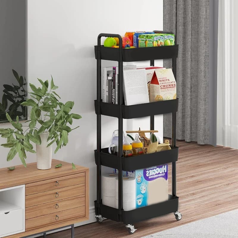 3/4Tier Plastic Rolling Utility Cart Storage Cart Organizer with Wheels Small Laundry Room Cart for Dorm Organization Bathroom K