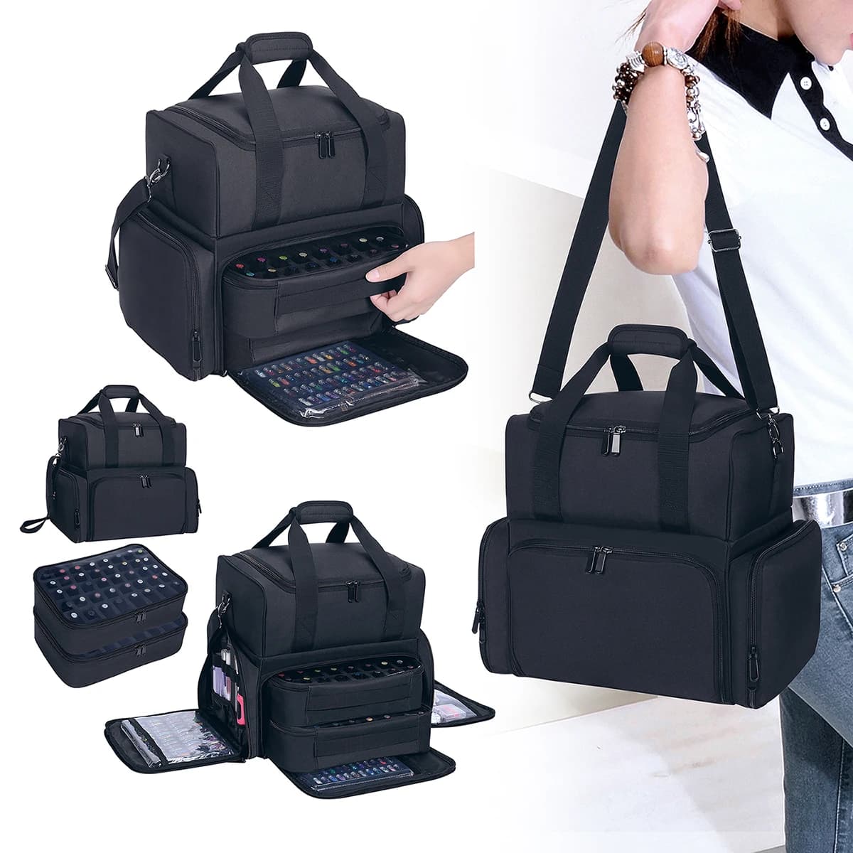 80-Bottle Large Capacity Nail Polish Organizer Case - Portable Travel Storage with 2 Removable Bags, and Essential for Womens Ma