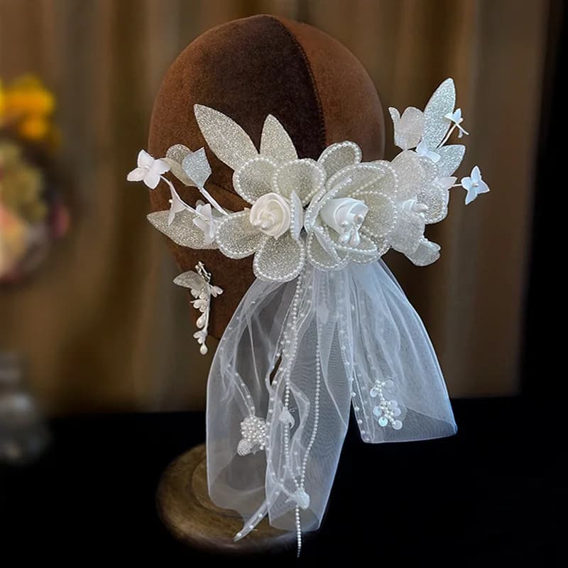 New Bright Flower Veil Head Wear Yarn Wedding Bride's Wedding Modeling Headdress Hair Accessories