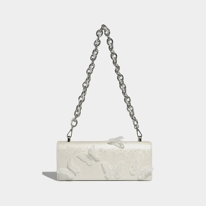 Fairy niche exquisite butterfly love flower white chain armpit bag 2024 new designer light luxury high-end women's shoulder bag