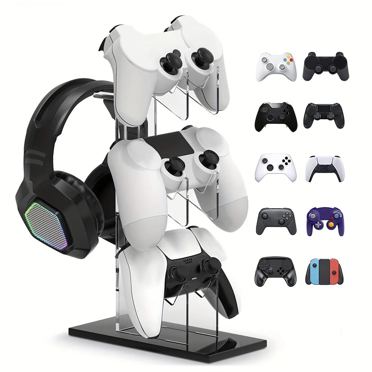 Universal 3-layer Controller Holder and Headphone Holder Game Accessories For PS5 PS4 Storage Holder Black, White, Transparent