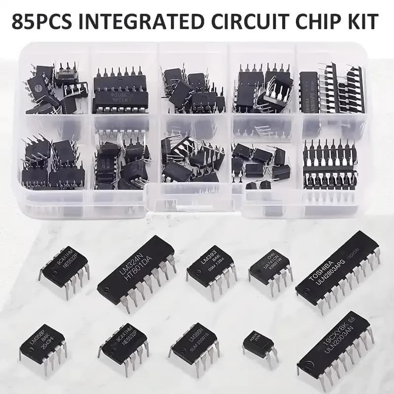85PCS 10 Types NE555 LM324 LM393 UA741 ULN2803 LM358 LM386 NE5532 ULN2003 PC817 Integrated Circuit DIP IC Combination Chip Kit