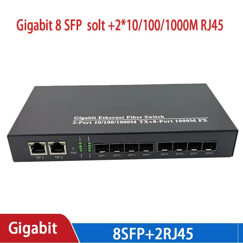 media converter 8 sfp 2 rj45 gigabit optical fiber switch for ip camera UTP Fiber Optical switch