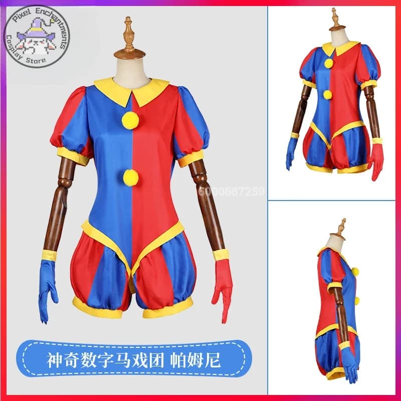 The Amazing Digital Circus Anime Pomni Cosplay Costume Cartoon Uniform Hat Gloves for Kids Women Men Halloween Carnival Party