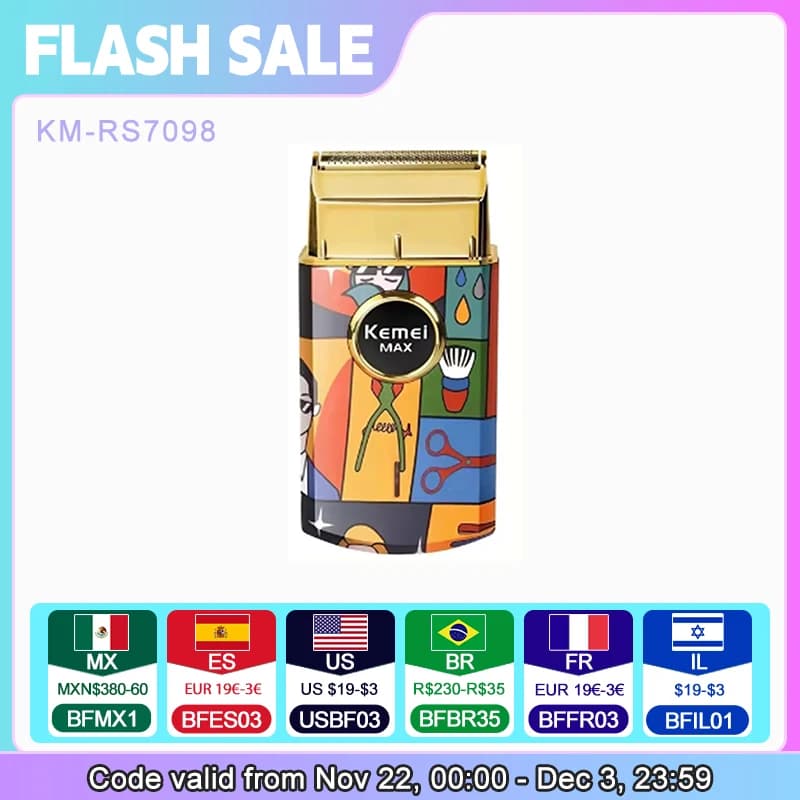 Kemei-RS7098 Mini Professional Electric Shaver, USB Rechargeable Shaver for Men, Facial Grooming Trimmer