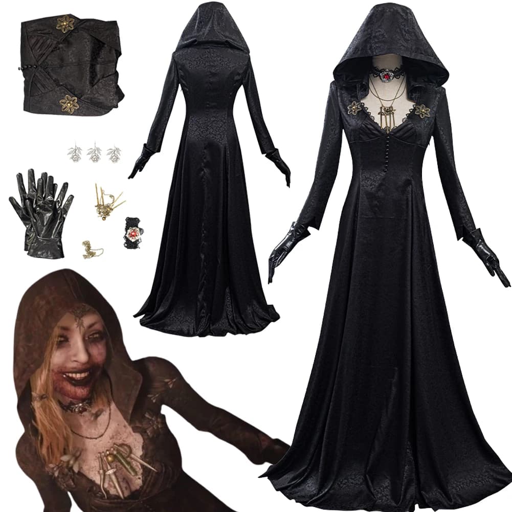 Resident 4 Remake Village Moth Lady Evil Cosplay Fantasy Costume Dress Girl Adult Vampire Lady Dimitrescu Halloween Carnival Set