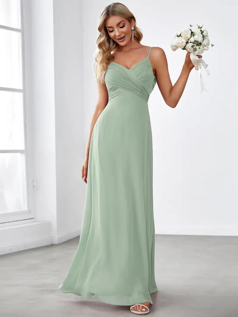 Elegant Evening dresses Deep V-neck Sleeveless Spaghetti straps Backless 2025 ever pretty of A-line Mint Green Bridesmaid dress