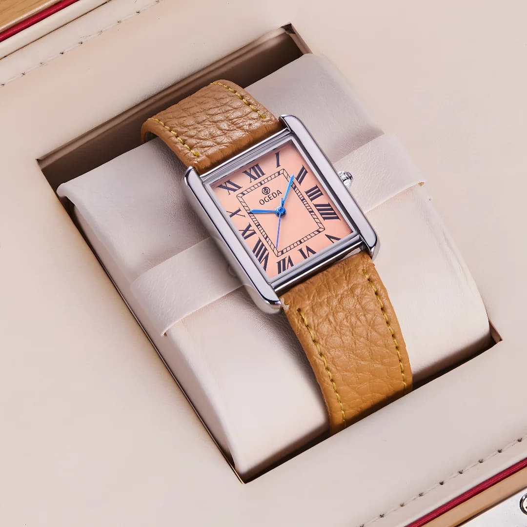 OGEDA Waterproof Couple Watches Casual Fashion Quartz Stainless Steel Leather Strap Square Dial Men's And Women's Lover Watch