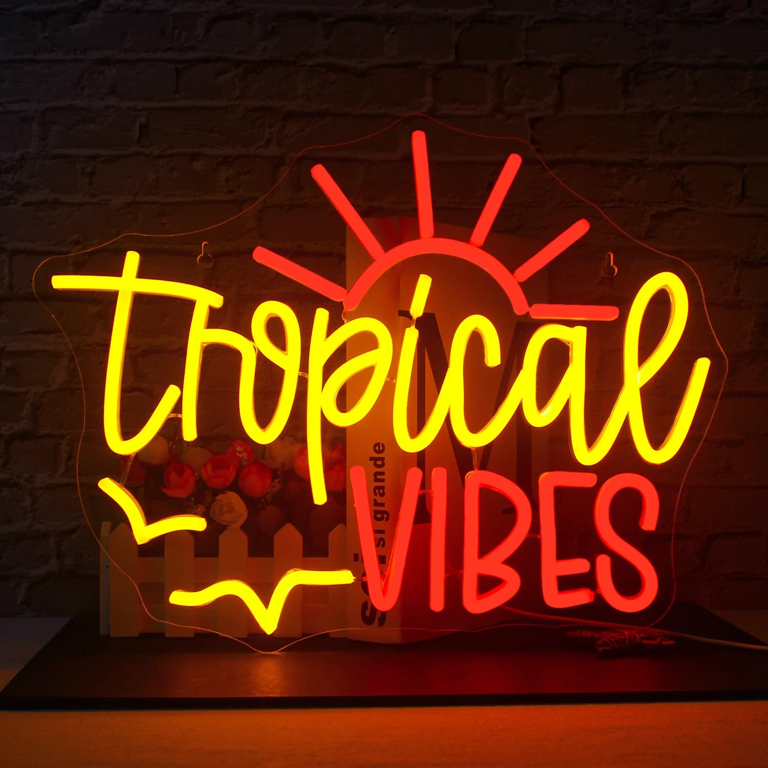 Tropical Vibes Neon Sign For Wall Decor Light Up Bar Signs For Home Summer Beach Restaurant Man Cave Beer Cafe Club Party Decor