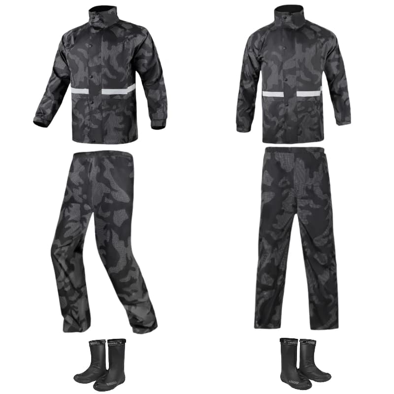 Black Camo Duty Split Suit Adult Cycling Outdoor Work Camouflage Raincoat All In One Long Style