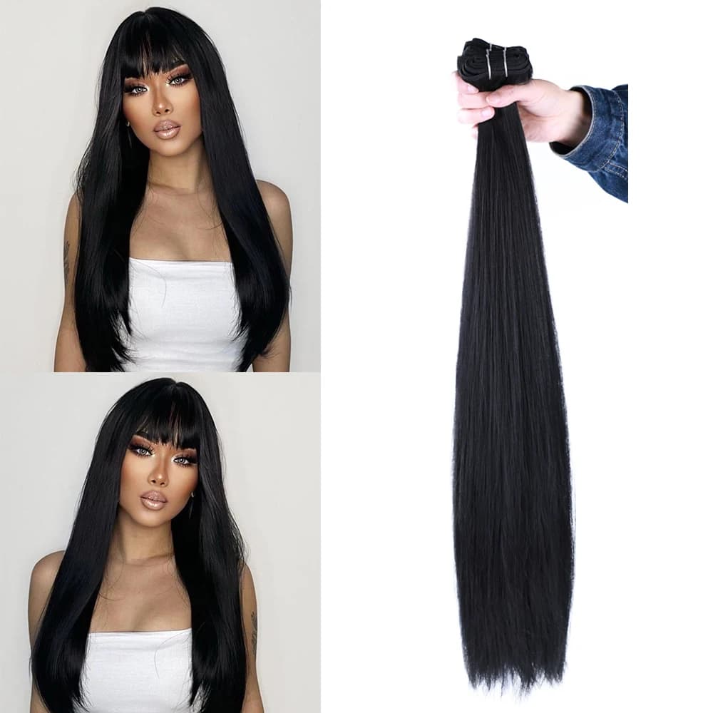 Synthetic Straight Hair Bundles for Women 10-30 inch Heat Resistant Fiber Hair Extensions African Hair Wefts Weavons 100g Pack