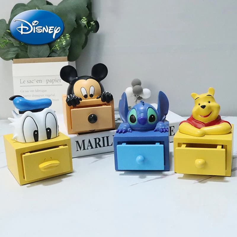 Disney Stitch Small Jewelry Box Desktop Ornaments Mickey Anime Figures Bracelets Necklace Earring Ring Resin Storage Boxes Gifts