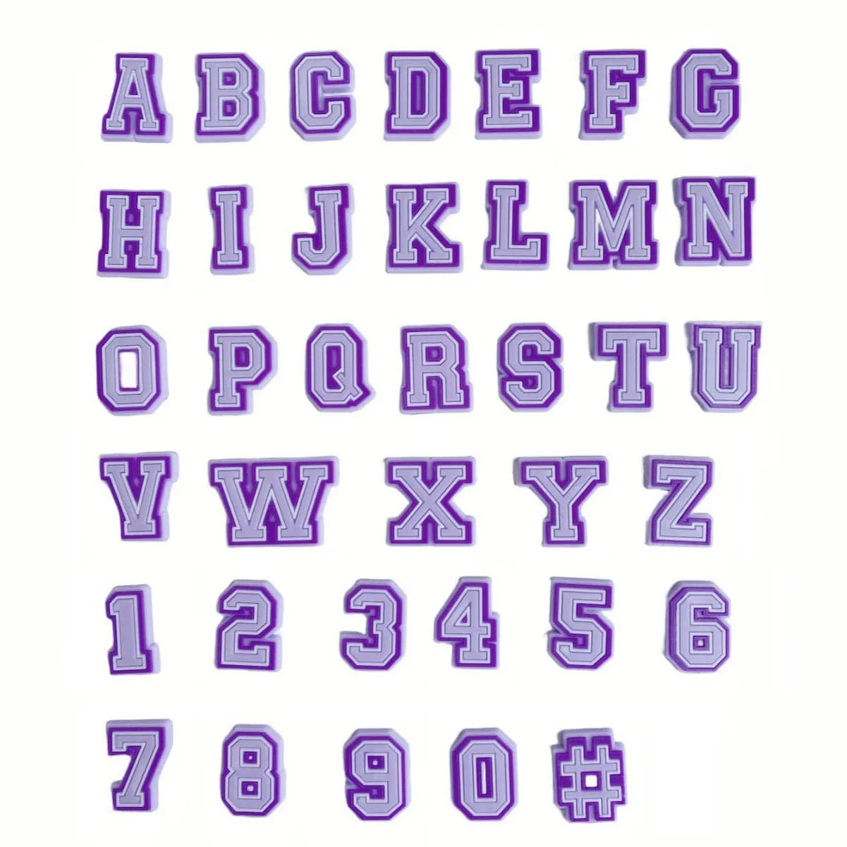 Hot Sale 1Pcs Purple Letter Shoe Charms Decorations for Crocs Accessories Clogs Bubble Slides DIY Shoe Pins Women Party Gifts