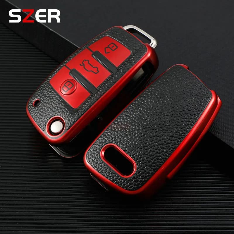 Leather TPU Car Folding Key Cover Case for Audi A3 8L 8P A4 B6 B7 B8 A6 C5 C6 4F RS3 Q3 Q7 TT 8L 8V S3 Key Fob Shell Accessories