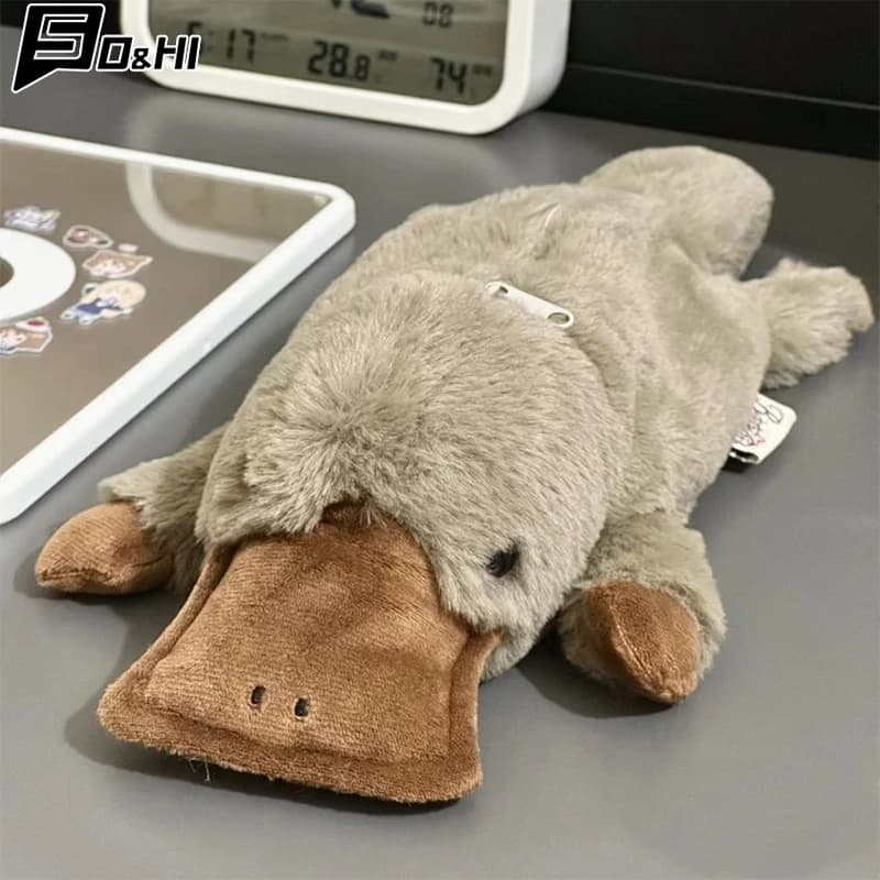 Cute Platypus Pencil Case Cosmetic Bag Plush Pen Pouch Large Capacity Storage Bag School Supplies Stationery Box