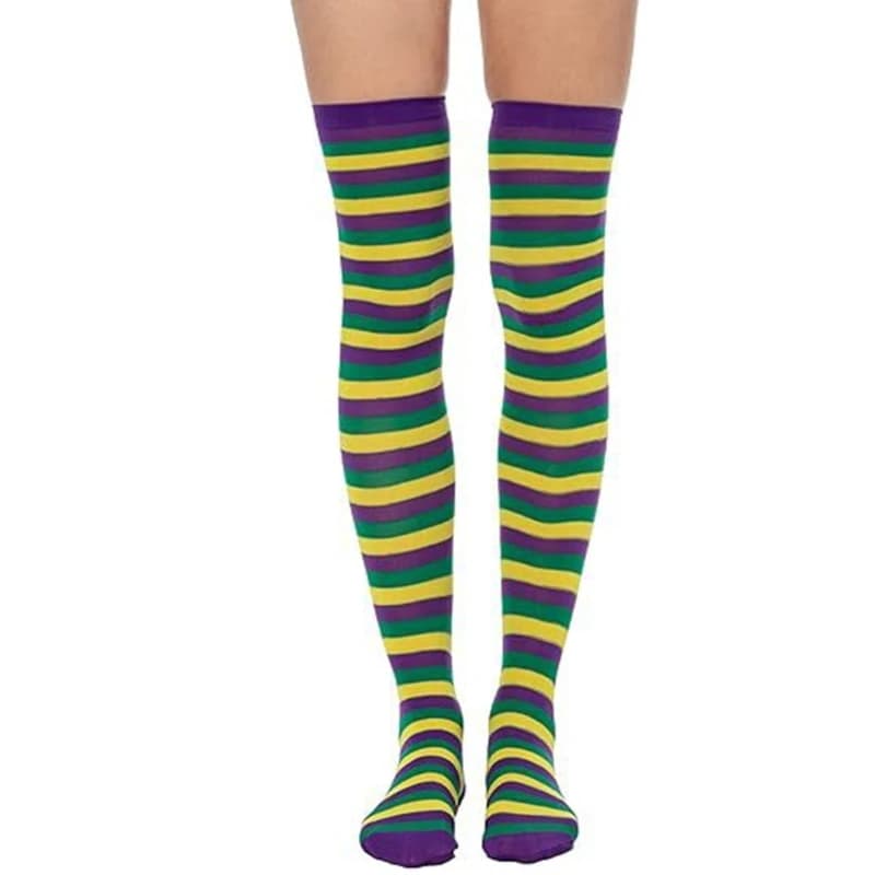 Thigh High Socks Mardi Gras Carnival Party Cosplay Multicolor Striped Stockings