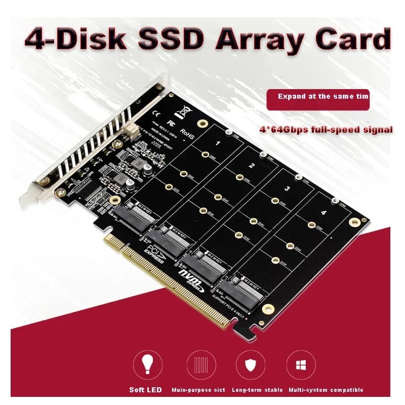High-speed four-channel M.2 NVME PCIE 3.0 4.0 transmission protocol expansion card 4x32Gbps PCIE RAID support 2230 2242 2260 228