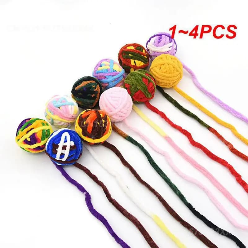 1~4PCS Cat Teaser Toys Colored Wool Balls Cat Colorful Bells Pet Ball Cat Supplies Chew Tease Cat Toy Bells Pet Cat Toys