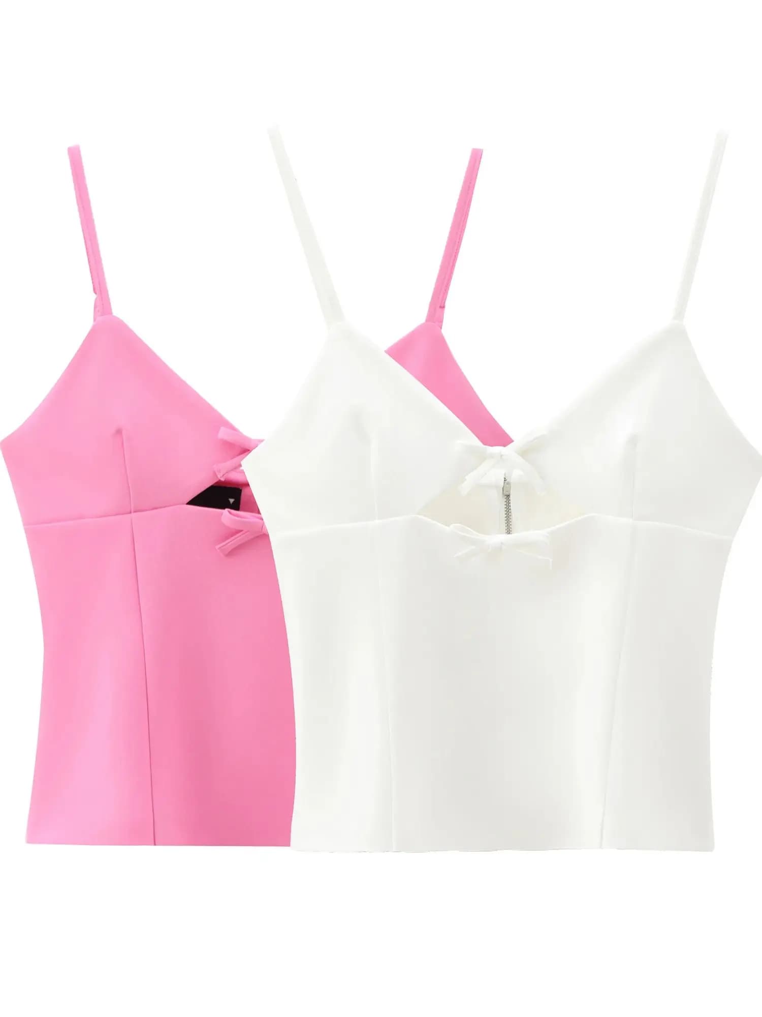 XNWMNZ Women's Fashion 2024 Cut-out Bow Stretch Top Women High Street V-neck Thin Straps Versatile Female Chic Top