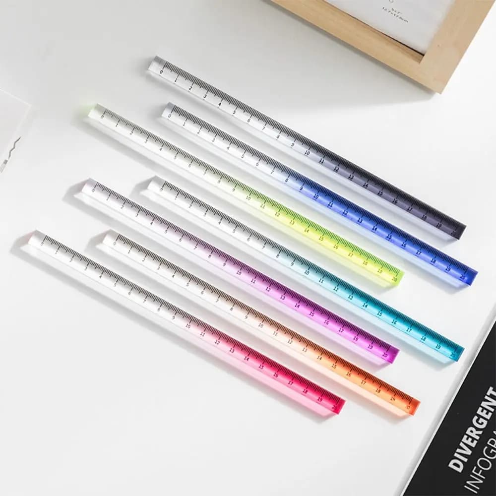 Transparent Straight Ruler High Quality Acrylic Gradient Color Quadrangular Ruler 20CM Measurement Drawing Tool Students Gift