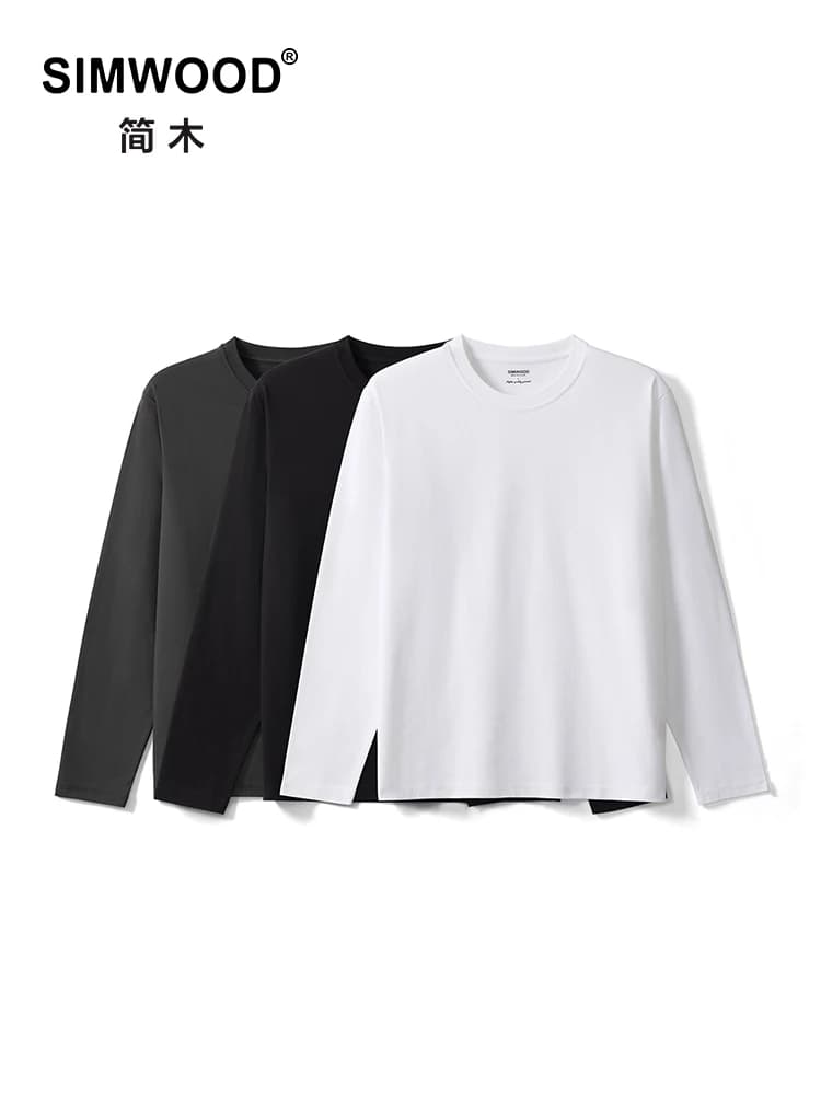 SIMWOOD 2025 Autumn New Long Sleeve T Shirt 230gsm Fabric Men Solid Color O-neck Tops Plus Size High Quality Basic T-shirt