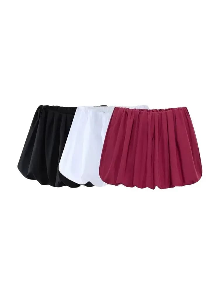 TRZA-Women's Balloon Mini Skirt, Mid Elastic Waist, Voluminous Hem, Female Skirts, Fashion