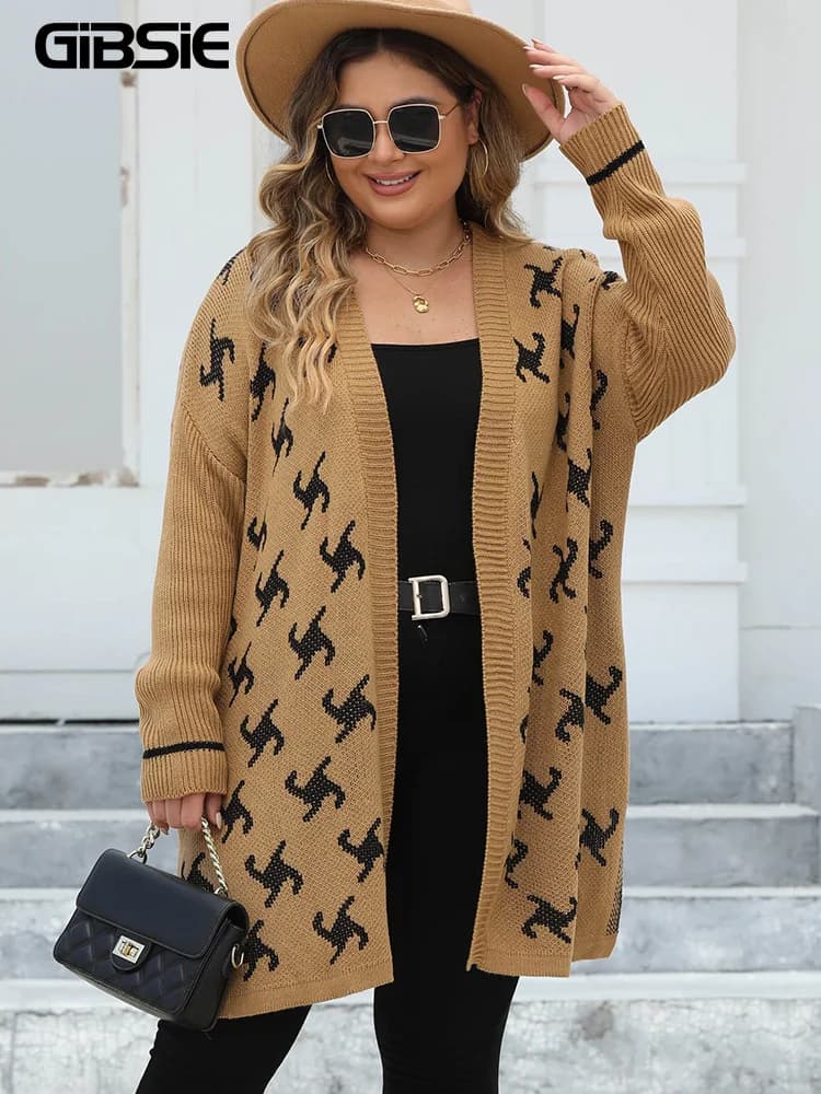GIBSIE Plus Size Casual Split Long Cardigan Women 2024 Autumn winter Drop Shoulder Loose Warm Sweater Cardigan Knitted Outerwear