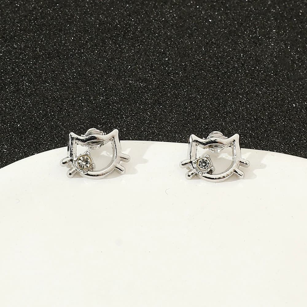 Hello Kitty Earrings Cartoon Sanrio Korea Fashion Heart Diamonds Studs Earring KT Cat Jewelry Accessory Gift For Woman And Girl