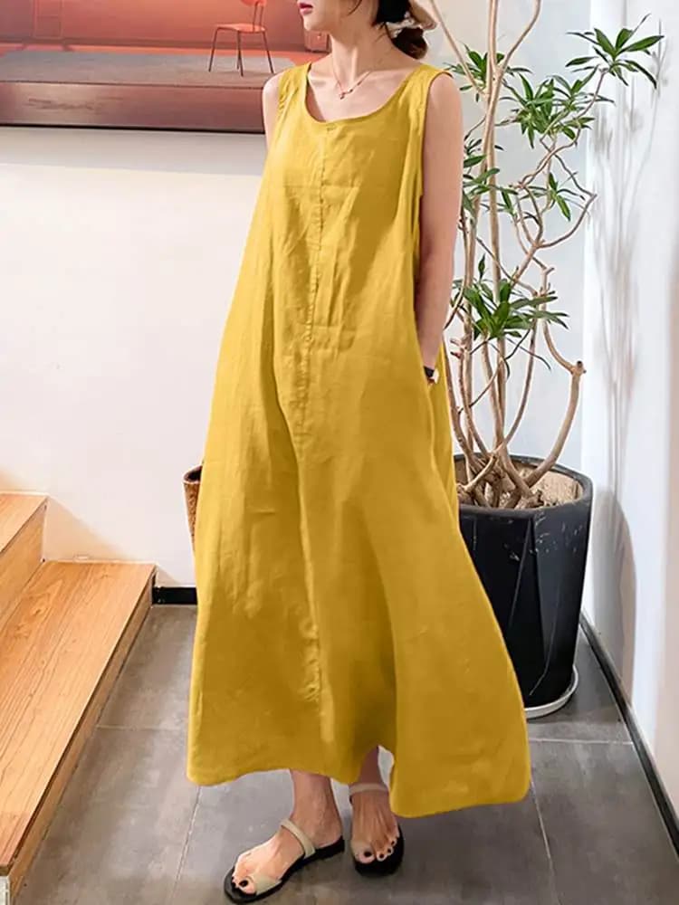 2023 ZANZEA Women Summer Beach Sundress Stylish Tank Dress Casual Sleeveless Midi Vestidos Sarafans Female Beach Robe Femme  